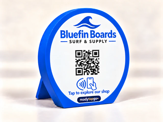 Bluefin Boards — Surf & supply · Tap to explore our shop — personalized printed NFC and QR sign