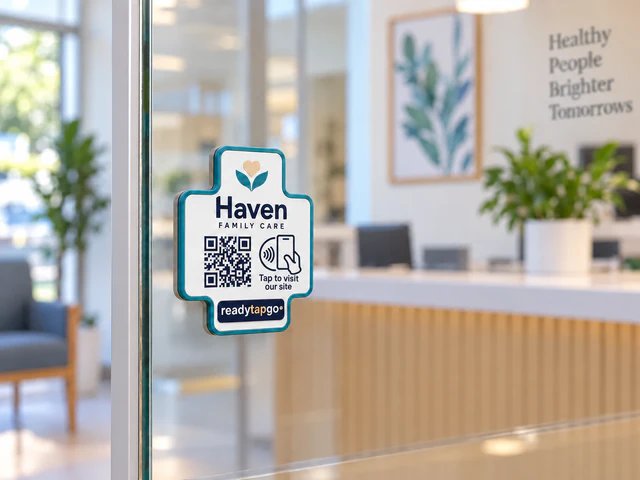 Haven Family Care medical cross mounted flat on reception glass