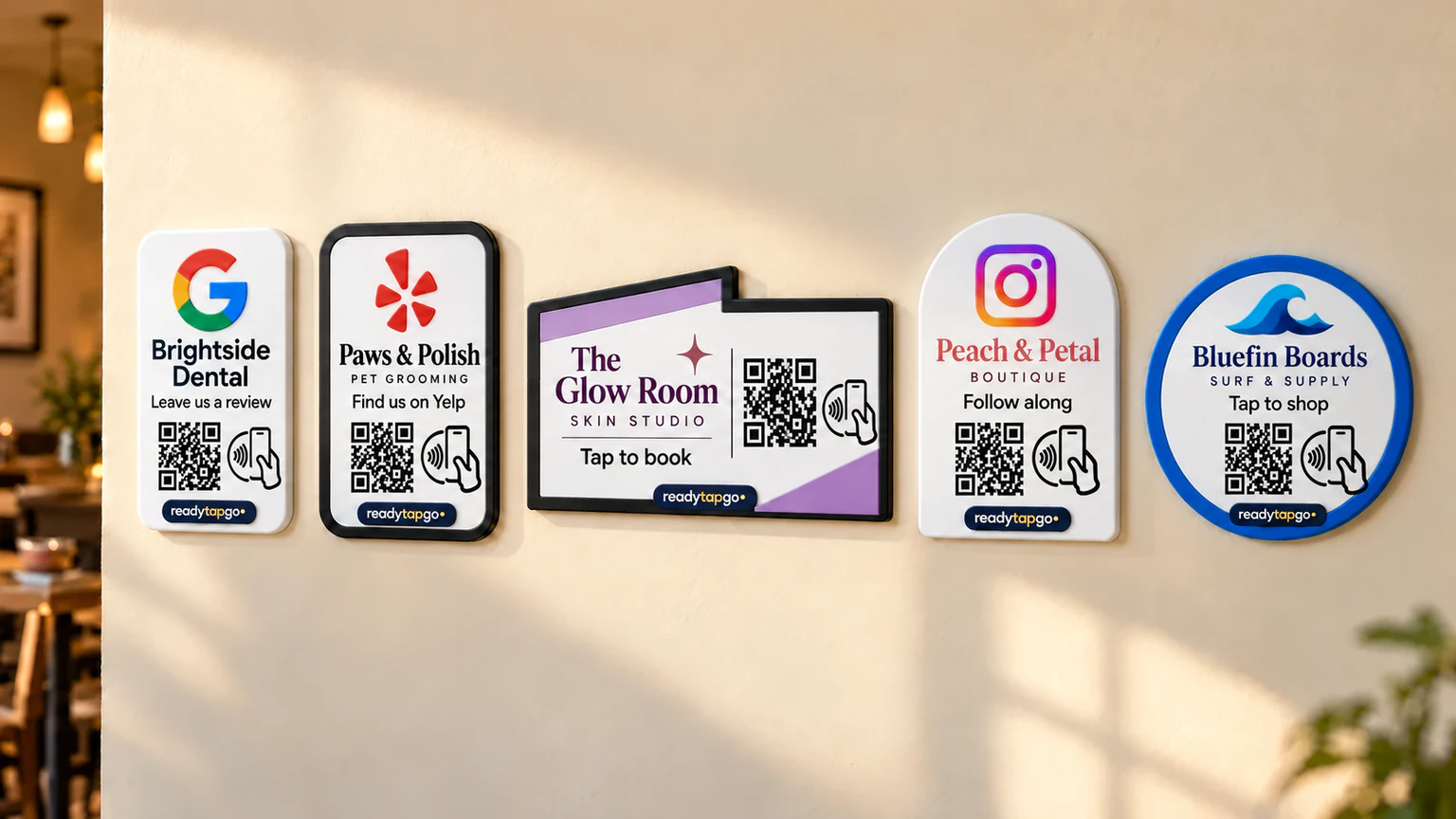 Rounded, Framed, Architectural, Arch and Round adhesive plaques mounted on a wall without stands